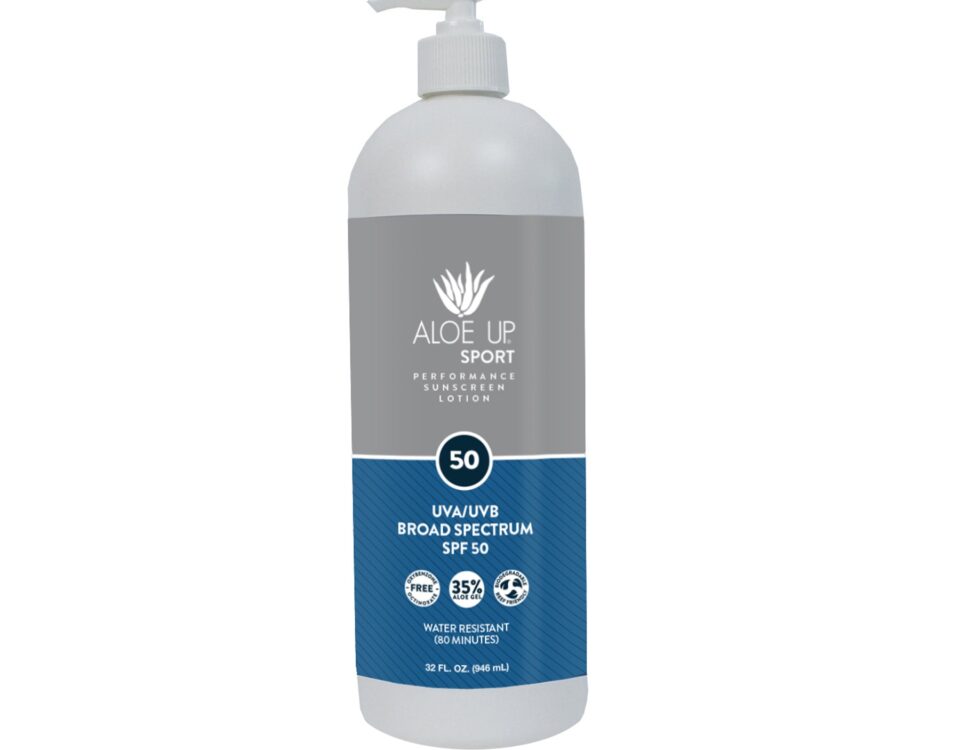 sport SPF 50 sunscreen lotion. Aloe based and reef safe